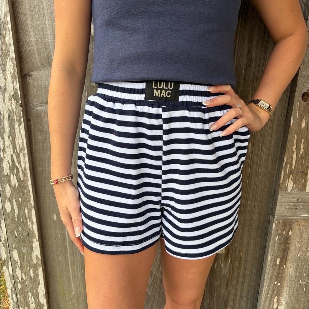 Lulu Mac Navy Stripe Shorts - Picture 2 of 5